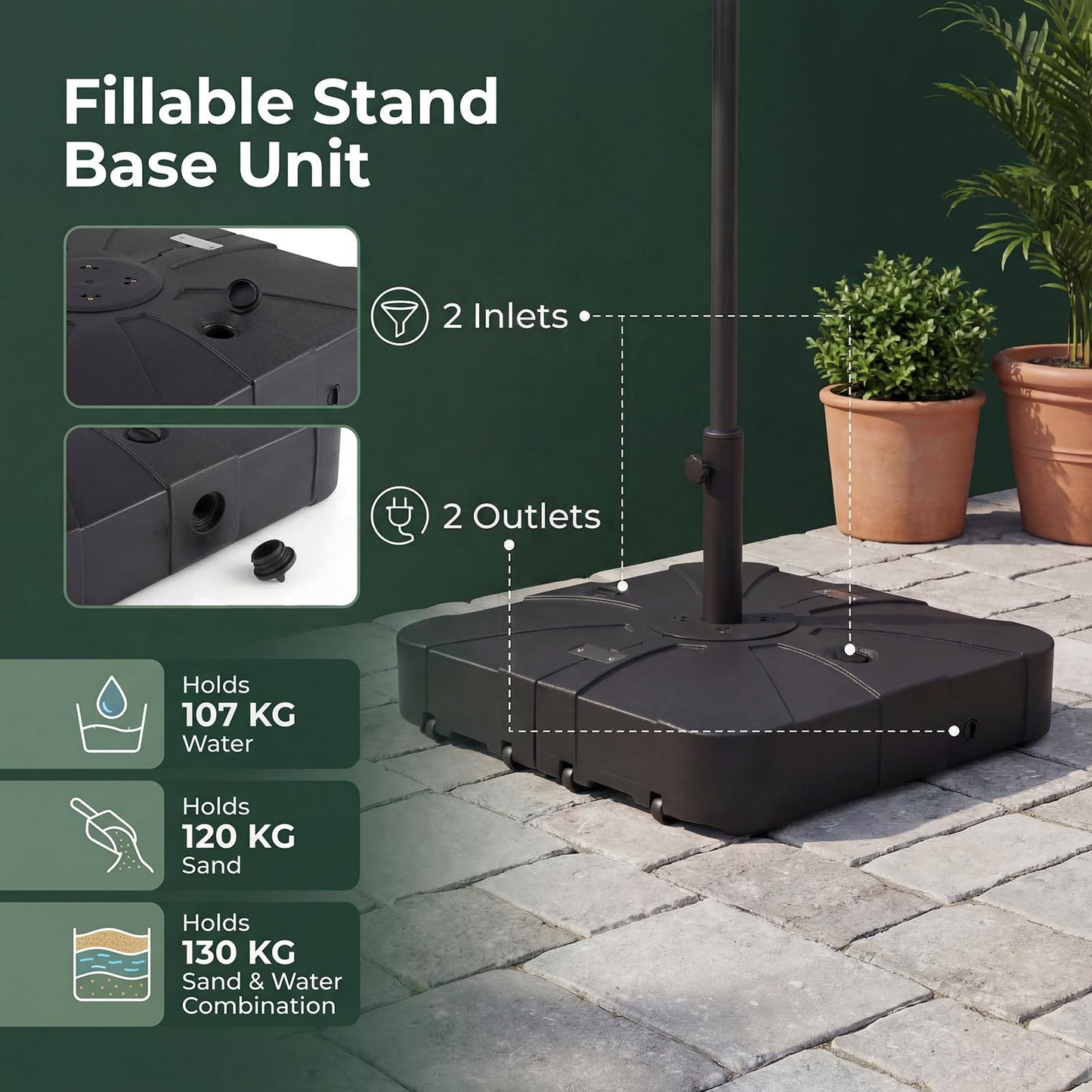 130 kg/170 kg Outdoor Cantilever Umbrella Base with Wheels Heavy-Duty Offset Patio Umbrella Stand