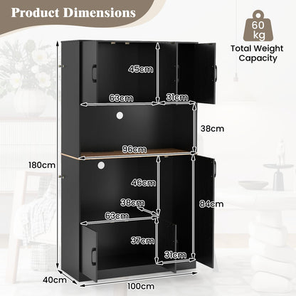 180 cm Tall Pantry Cabinet with Power Outlet and Microwave Stand
