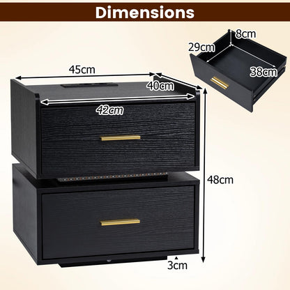 Nightstand with Charging Station and 2 Storage Drawers