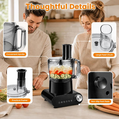 12 Cup Food Processor 600W with 3 Discs & 2 Blades for Slicing Shredding Dough