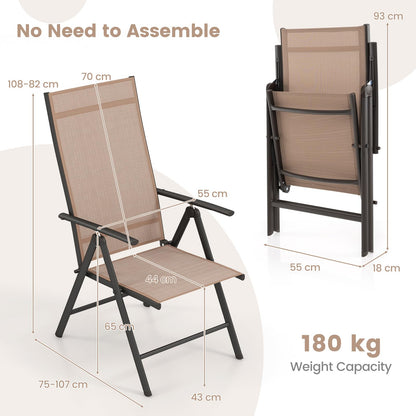 Patio Folding Dining Chairs Outdoor Sling Chairs with 7-Level Adjustable High Backrest