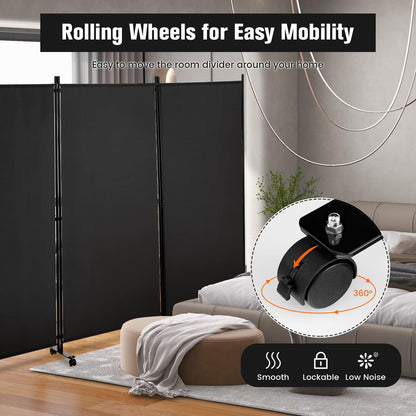 3-Panel Folding Room Divider with Wheels for Living Room Bedroom