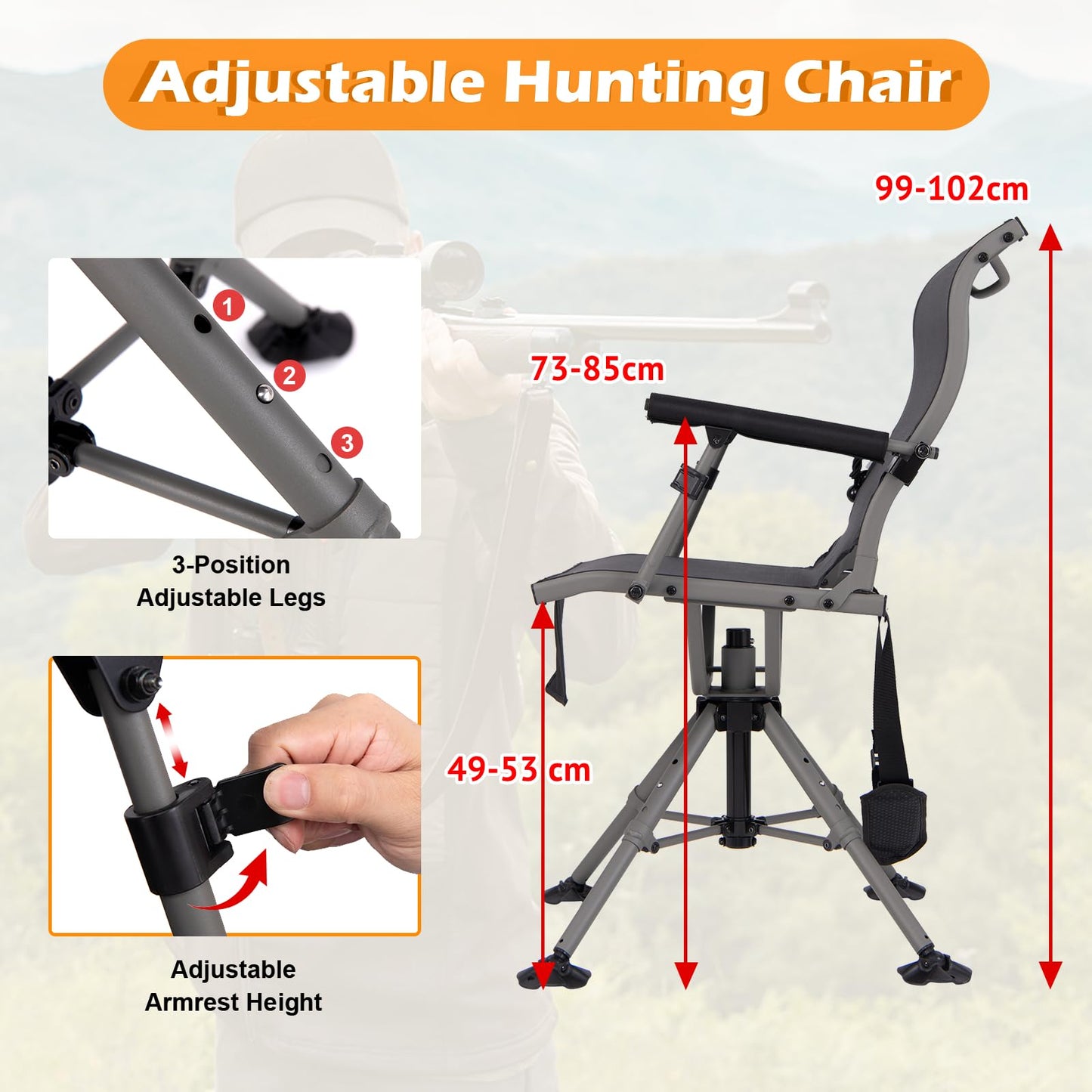 360° Swivel Folding Hunting Chairs with 3 Position Adjustable Legs