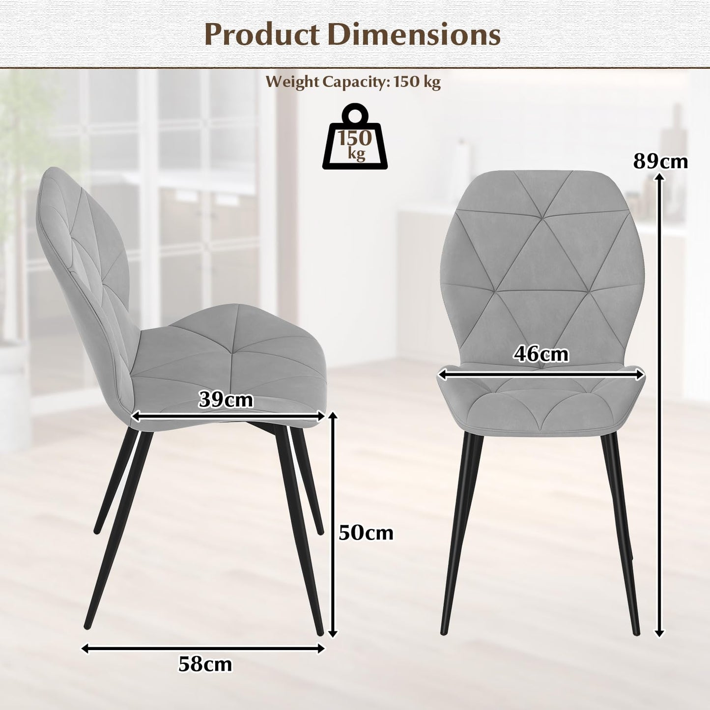 Upholstered Dining Chair Set of 4 with Ergonomic Backrest and Curved Seat