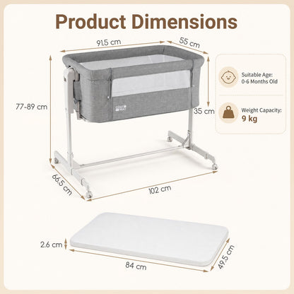 3-in-1 Baby Crib Height-Adjustable Bedside Crib with Castors