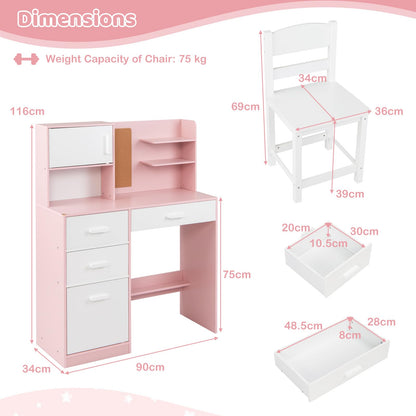 Kids Desk and Chair Set Study Table with Hutch Bulletin Board 3 Drawers