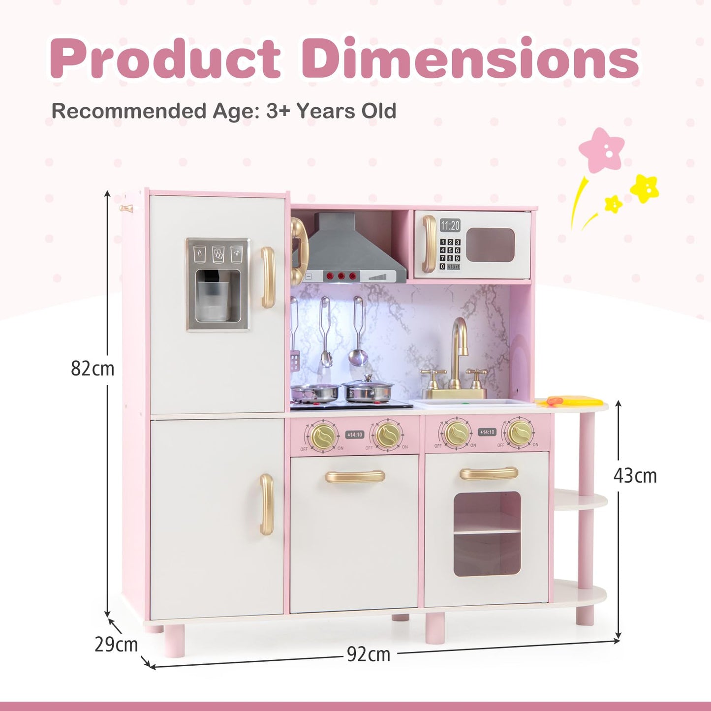 Kids Kitchen Playset Pretend Wooden Play Kitchen with Apron for 3+ Years Old