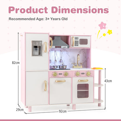 Kids Kitchen Playset Pretend Wooden Play Kitchen with Apron for 3+ Years Old