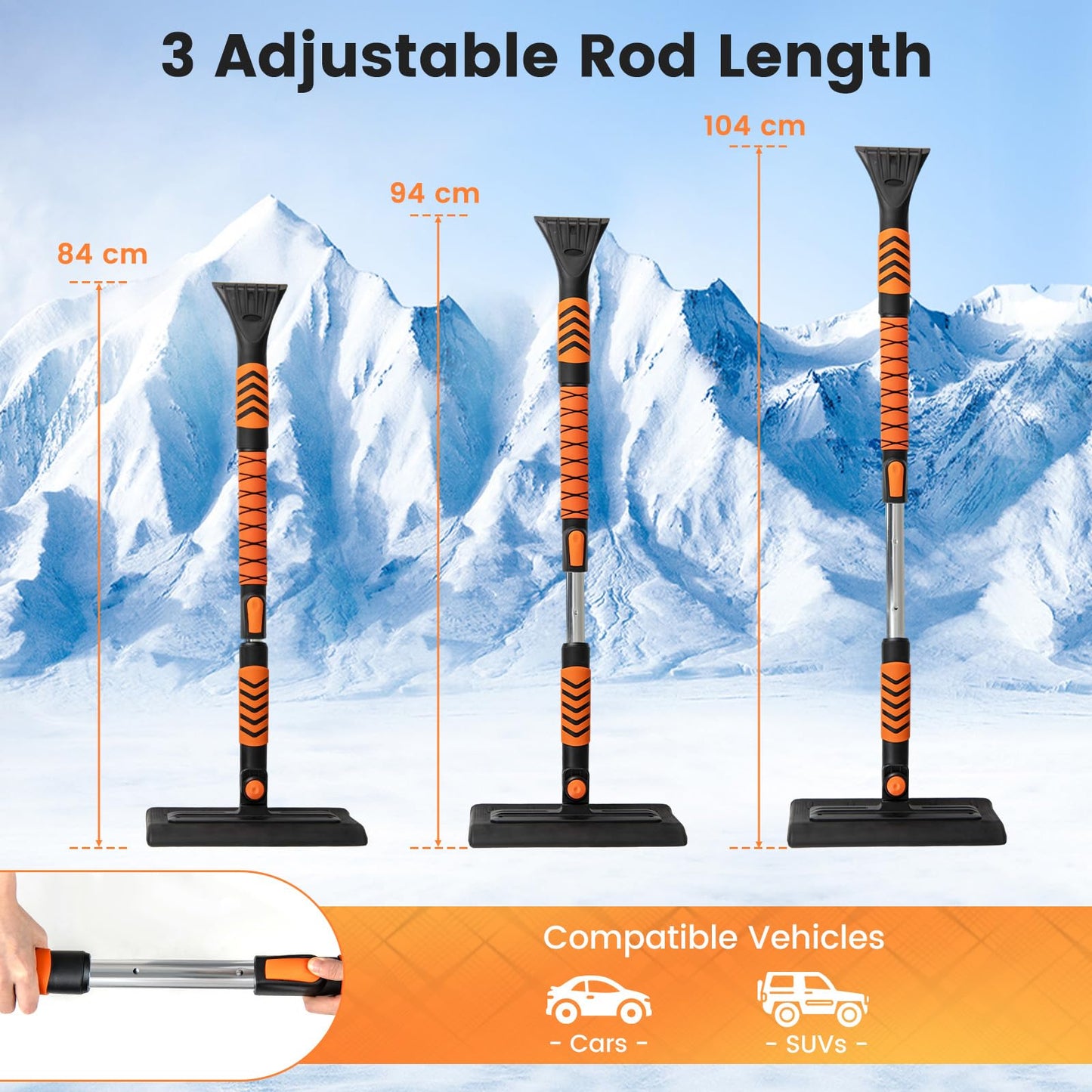 2 in 1 Extendable Snow Shovel 41” Ice Scraper
