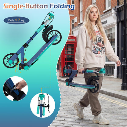 Folding Kick Scooter, 2 Flash Wheels Scooter with 3-Level Adjustable Handlebar and Rear Foot Brake
