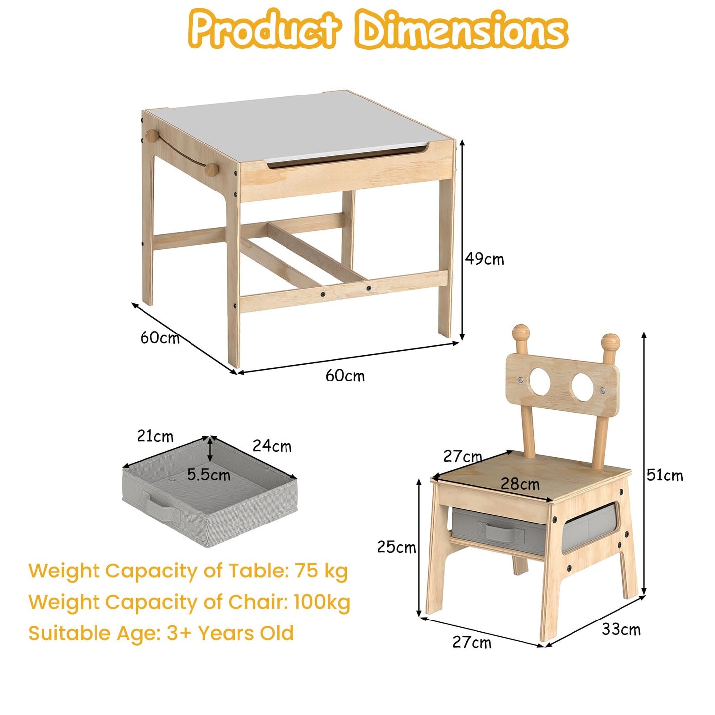 Kids Table and Chairs 4 in 1 Wooden Activity Desk Set (Robot Shape)