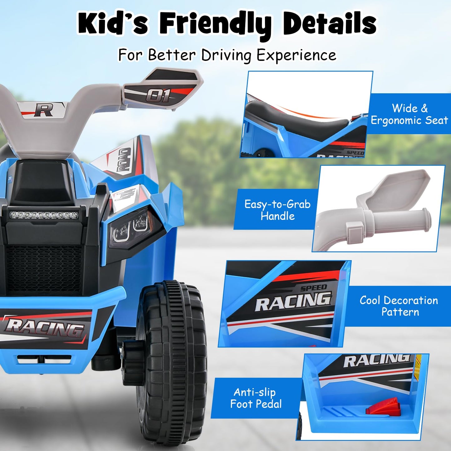 Kids Ride on ATV with Direction Control Large Seat