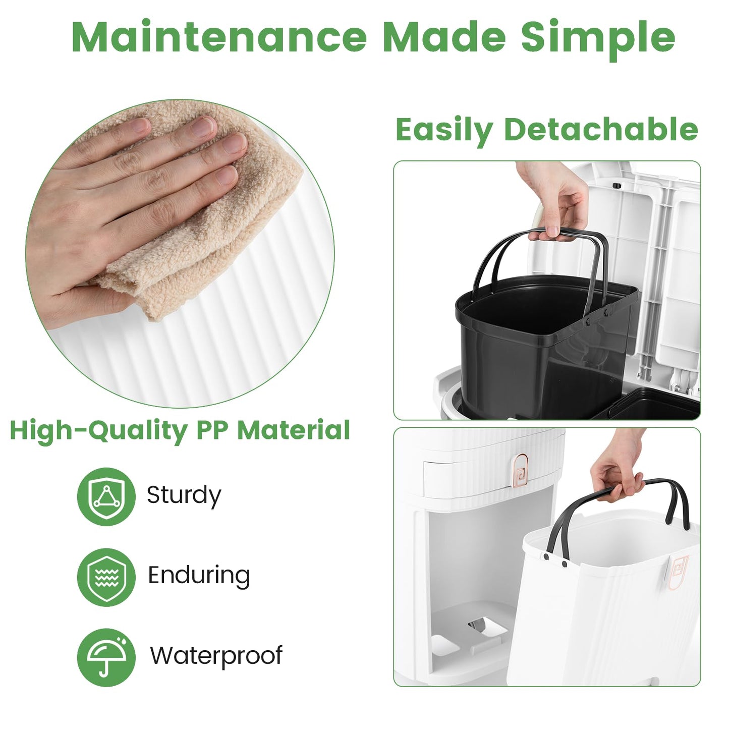 Recycling Bins, 42L Trash Can Garbage Bin with 3 Compartments