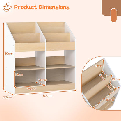 Kids Bookshelf Toddler Book Stand with 4 Upright Cubes and 4 Storage Compartments