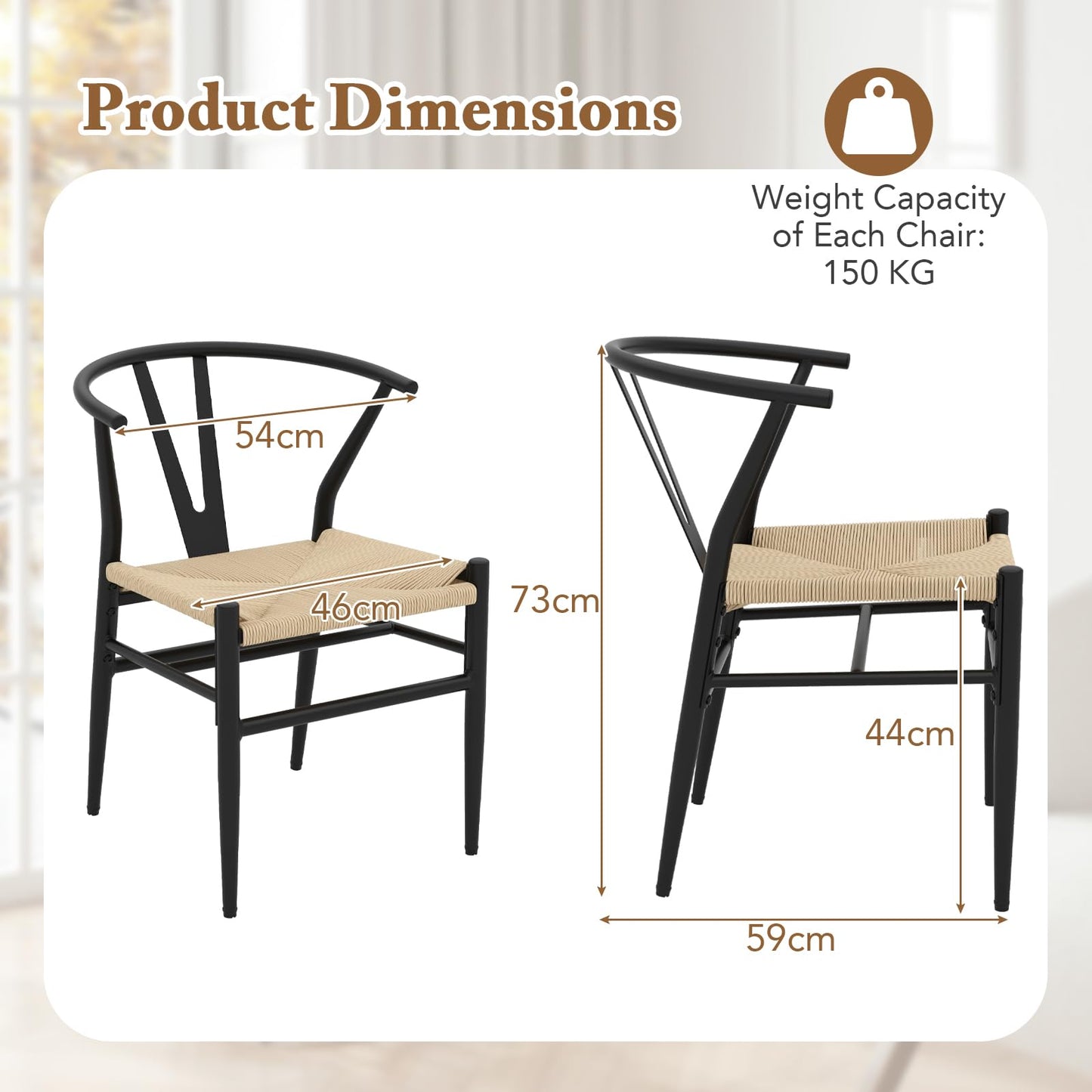 Weave Dining Chair Set of 2 Mid-Century Modern Metal Kitchen Dinner Accent Side Armchair