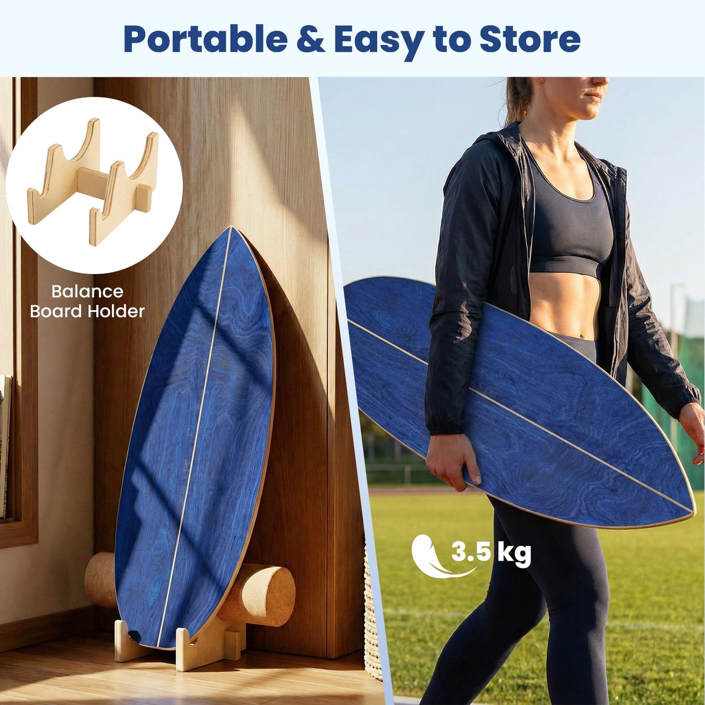 Balance Board Trainer for Adults Wooden Balancing Board with Cork Roller and Storage Rack to Exercise