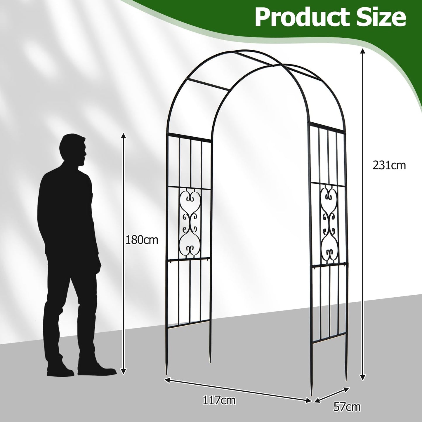Garden Arch, Heavy Duty Metal Roses Vines Climbing Plants Support Archway