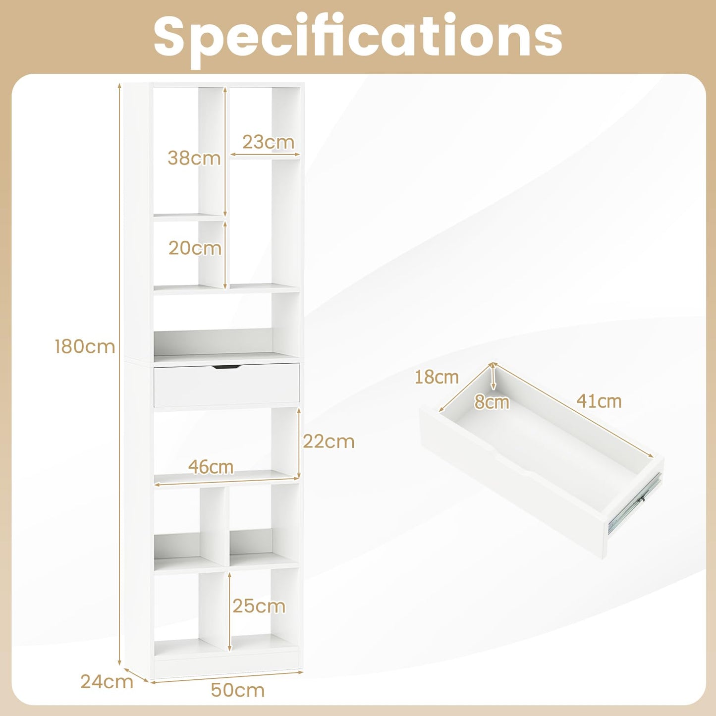 Modern Storage Bookshelf with Drawer for Living Room