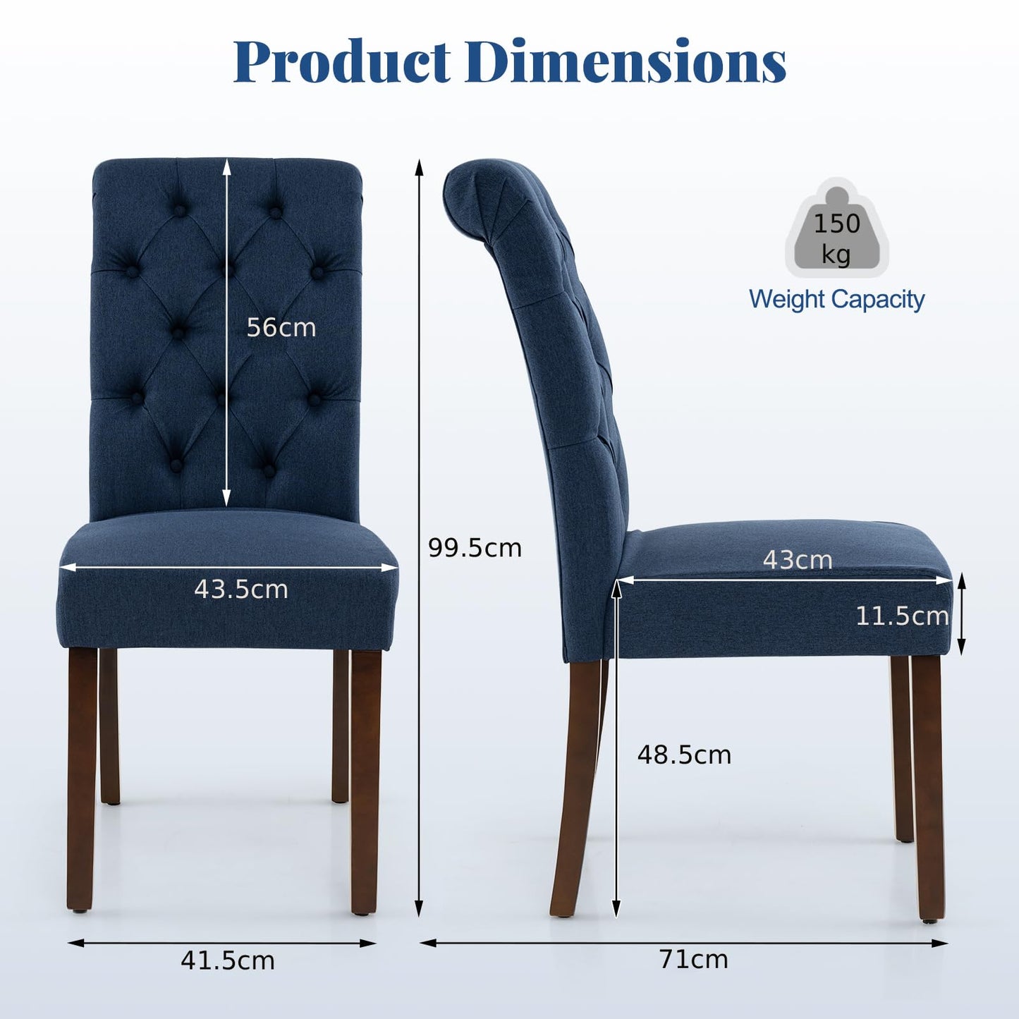 Upholstered Dining Chairs Set of 2 Button Tufted Chairs with Padded Seat and Backrest