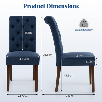 Upholstered Dining Chairs Set of 2 Button Tufted Chairs with Padded Seat and Backrest