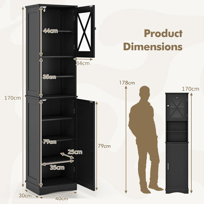 Freestanding Storage Cupboard with 5 Adjustable Shelves and 2 Doors