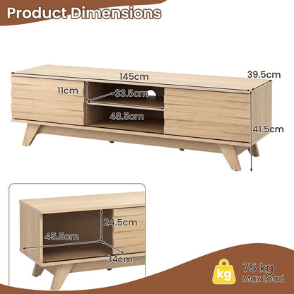 TV Unit for 55 Inch TVs, 145cm Wooden TV Stand Cabinet with 2 Sliding Doors and Adjustable Storage Shelf
