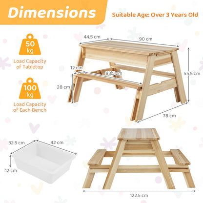 4 in 1 Wooden Table and Bench Set with Removable Top and 2 Storage Boxes