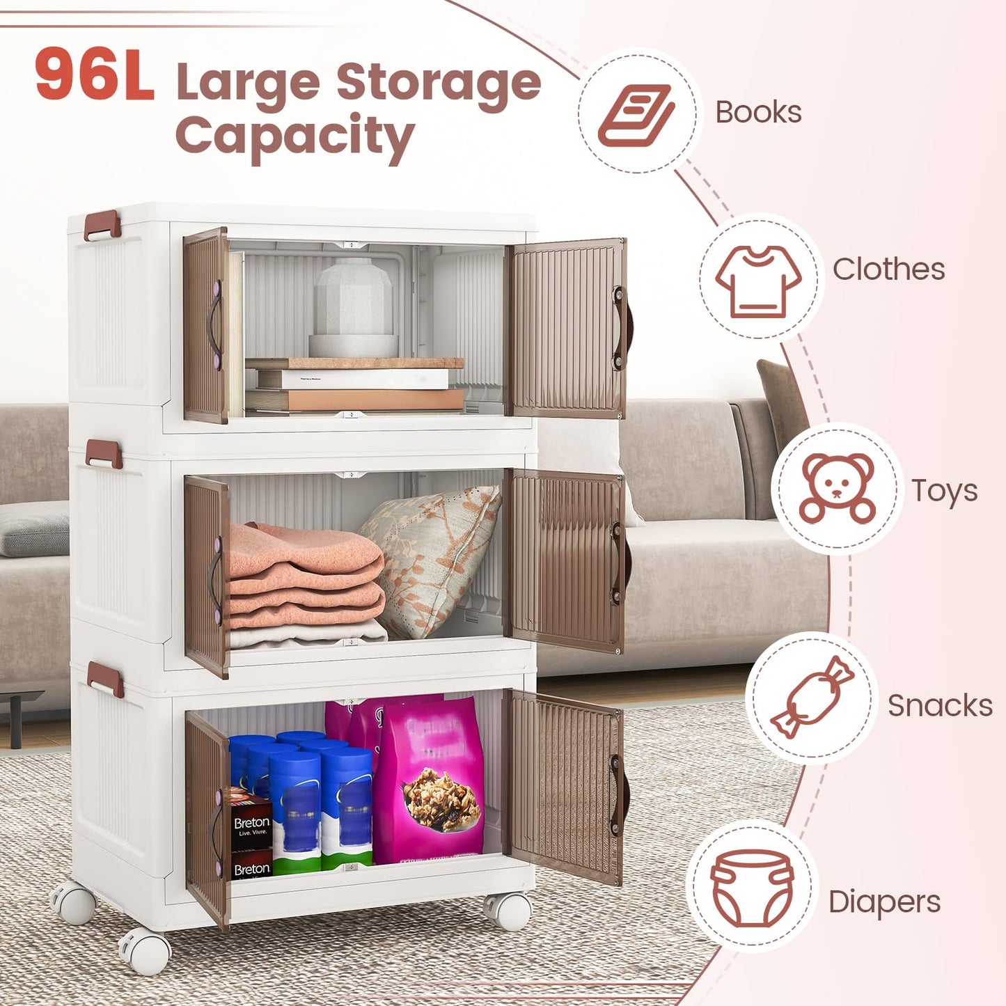 25.5 Gal Storage Bins with Magnetic Doors and Lockable Casters