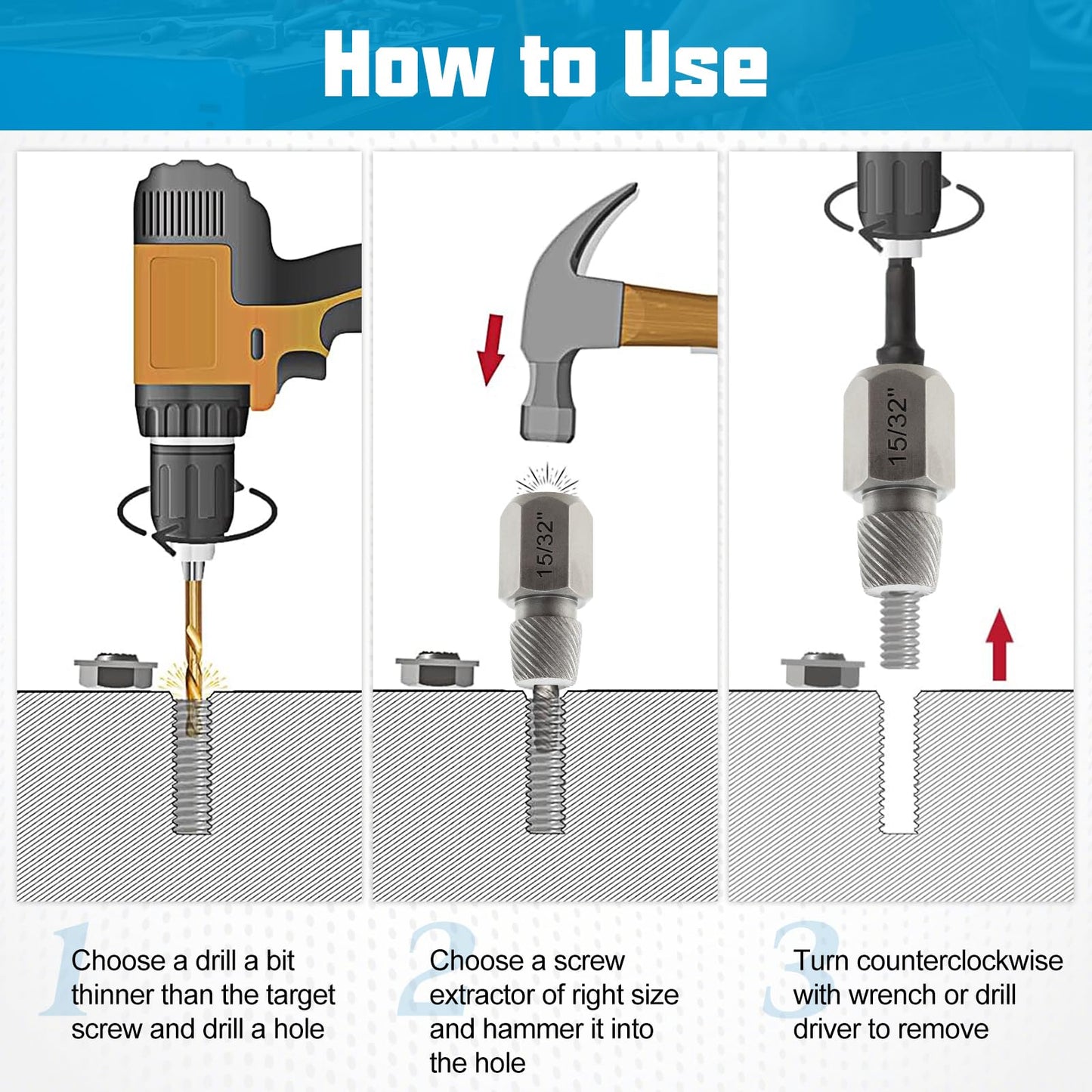 27Pcs Screw Extractor Set Dual Headed Easy Out Bolt Removal Kit