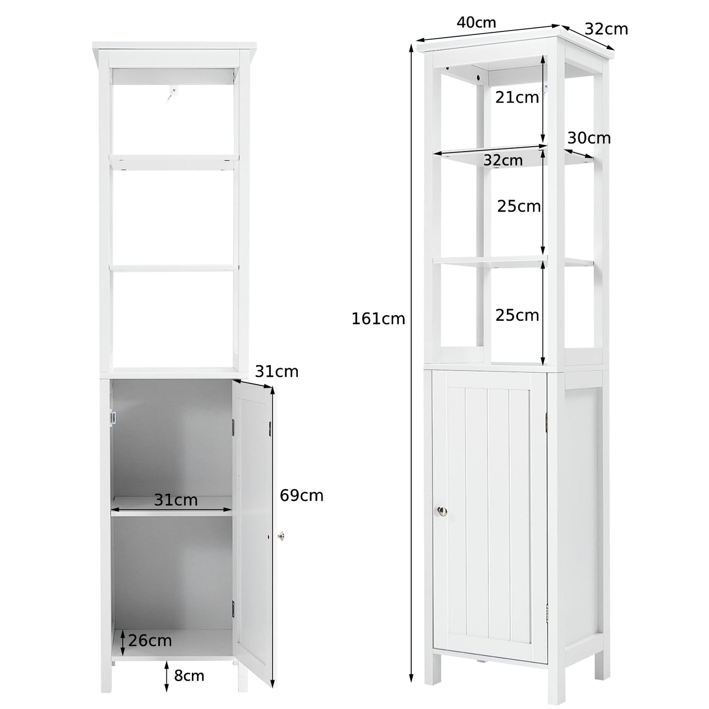 Freestanding Floor Cabinet with 3-Position Middle Panel and Anti-Toppling Mechanism