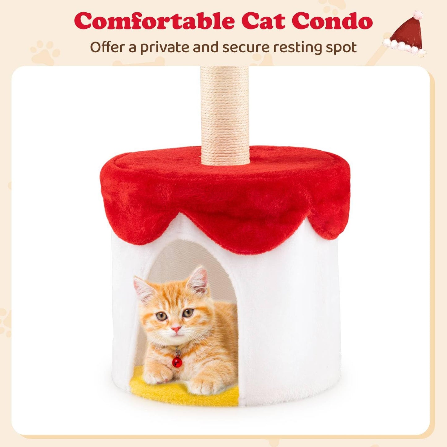 Christmas Cat Tree with Bed 80 CM Modern Kitten Tower with Sisal Scratching Post