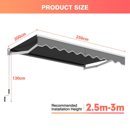 Aluminum Patio Sun Shade with Crank Handle and Water-Resistant Polyester