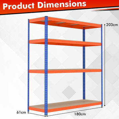 4 Tier Garage Shelving Unit, 180 x 61 x 203cm Boltless Storage Rack