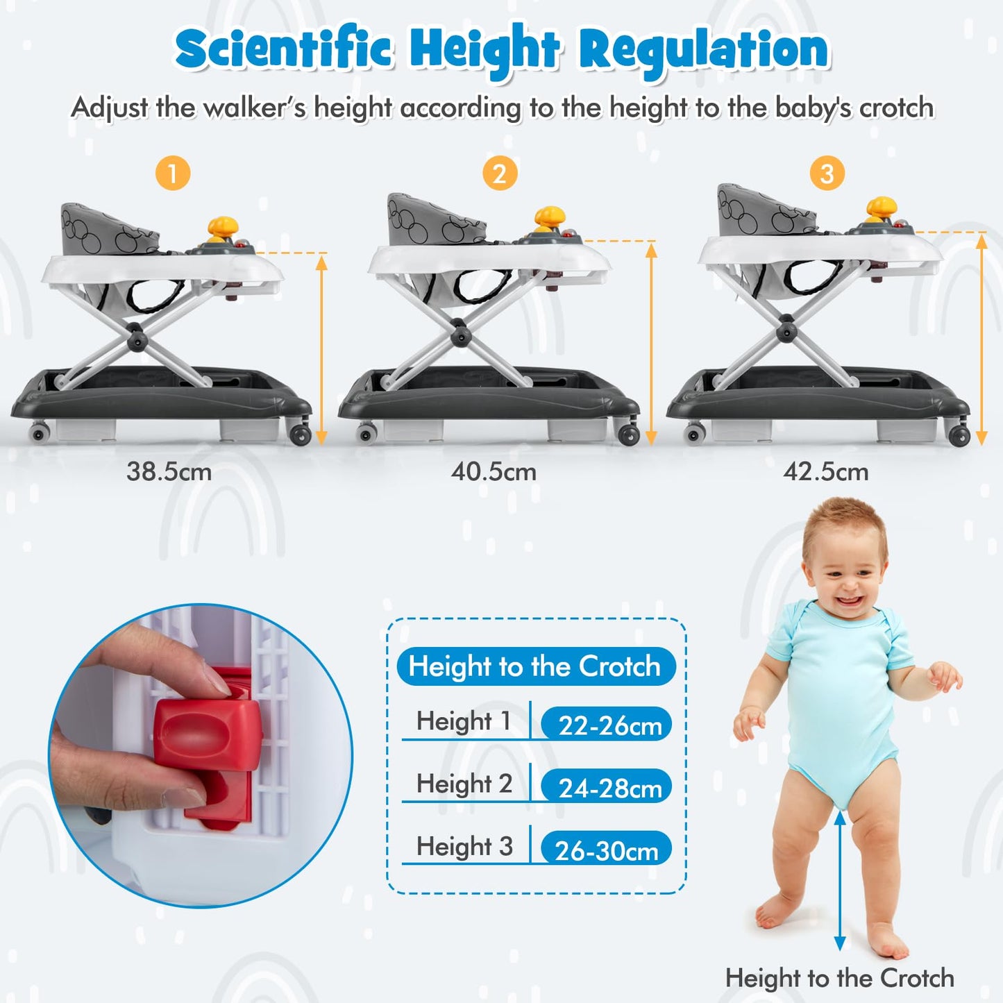 5 in 1 Baby Walker Foldable Push Along Walkers with Adjustable Height