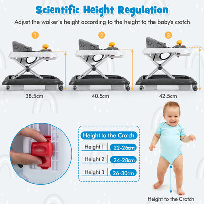 5 in 1 Baby Walker Foldable Push Along Walkers with Adjustable Height