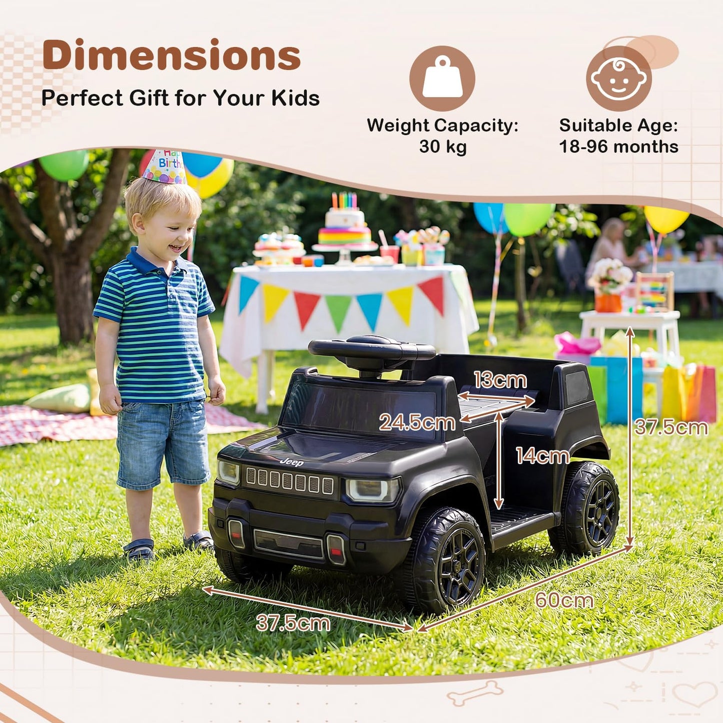 12V Kids Ride on Car, Licensed Jeep Electric Vehicle with LED Lights