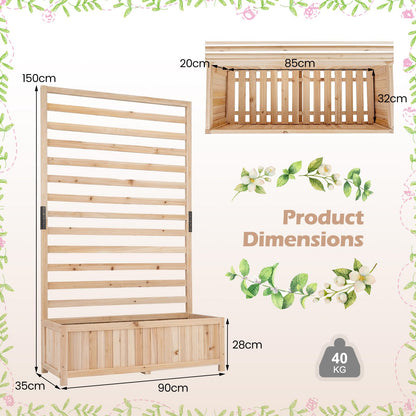 Wooden Planter with Trellis, Raised Garden Bed with Liner, Drainage Design