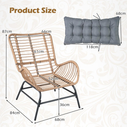 PE Rattan Leisure Chair with Cushion and Solid Metal Frame