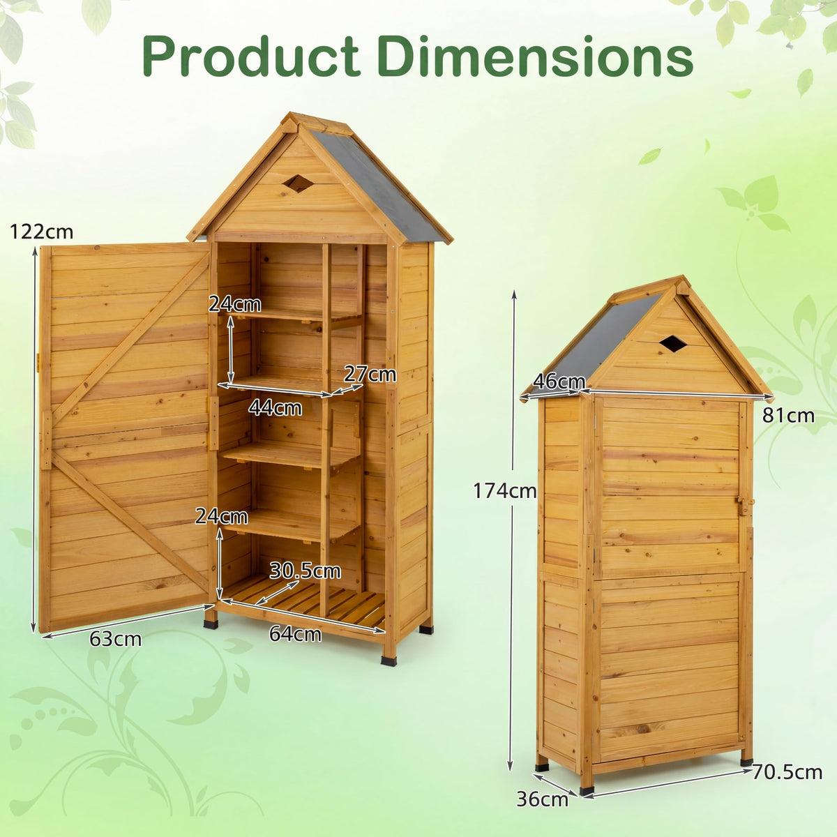 GiantexUK Wooden Garden Shed, Tool Storage Cabinet with 5 Shelves