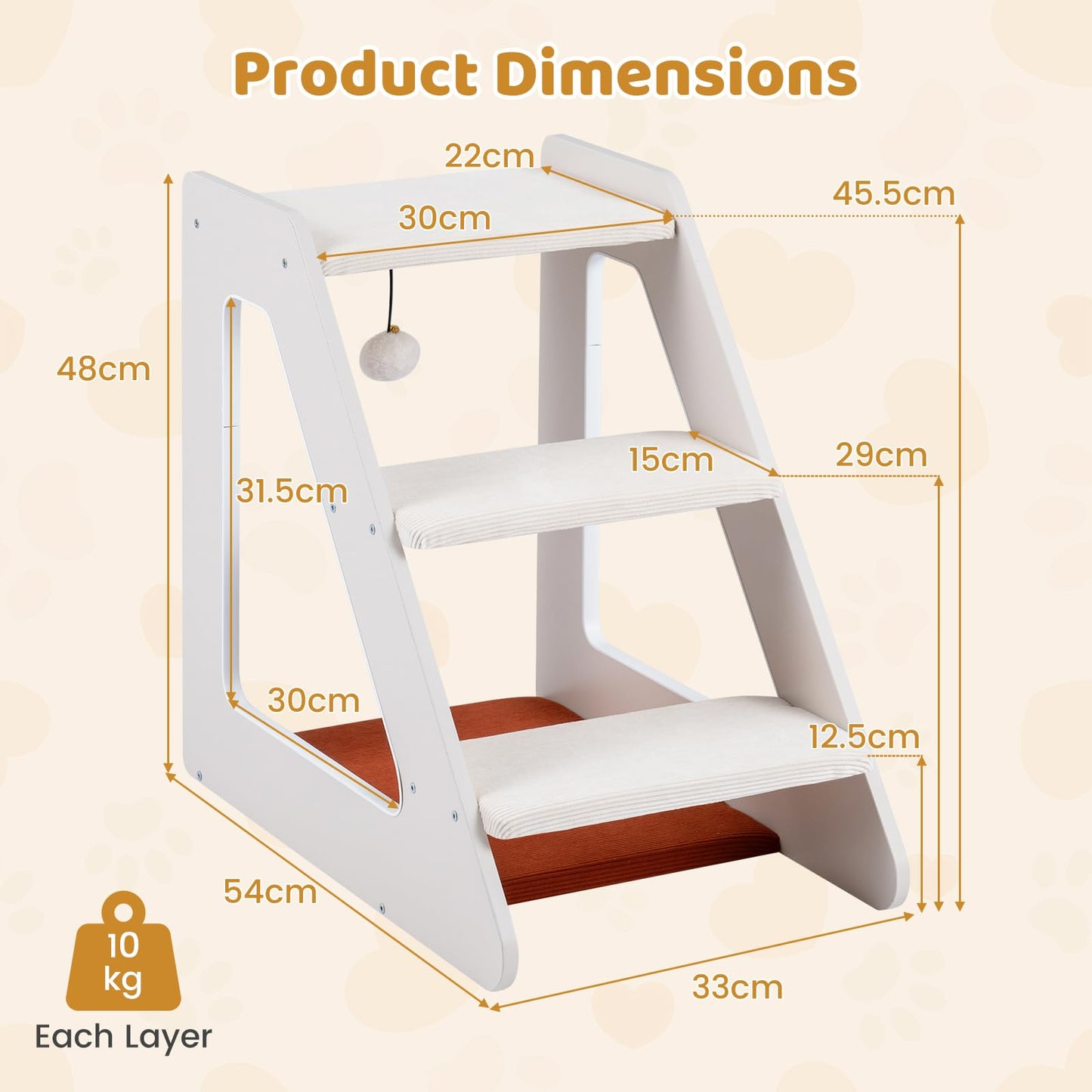 3-Tier Pet Stair Cat Steps Dog Climber Ladder