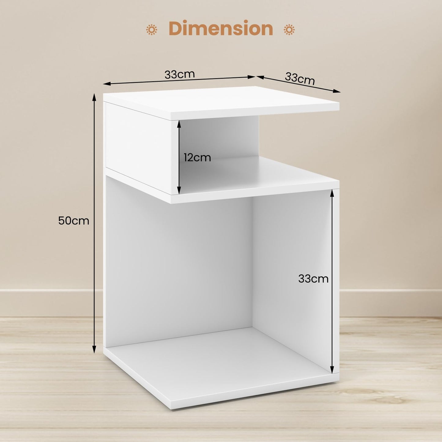S-Shaped Side Table with 2 Open Compartments for Small Space