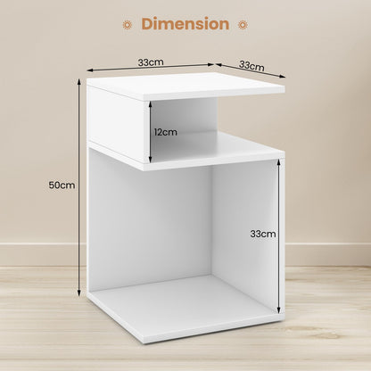 S-Shaped Side Table with 2 Open Compartments for Small Space