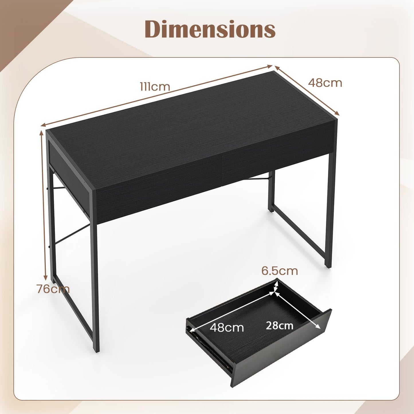 Computer Desk with 2 Drawers Vanity Table with Heavy-Duty Metal Frame