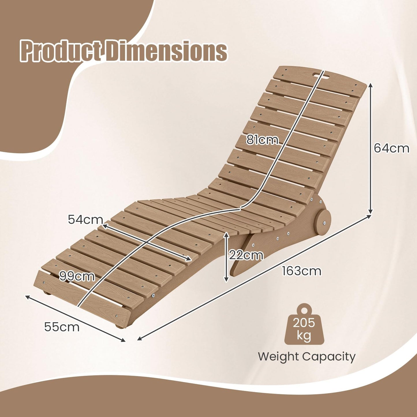 Ergonomic S Shape, up to 14.5-22cm of Water, Anti-Floating Outdoor Sunbed Tanning Seat