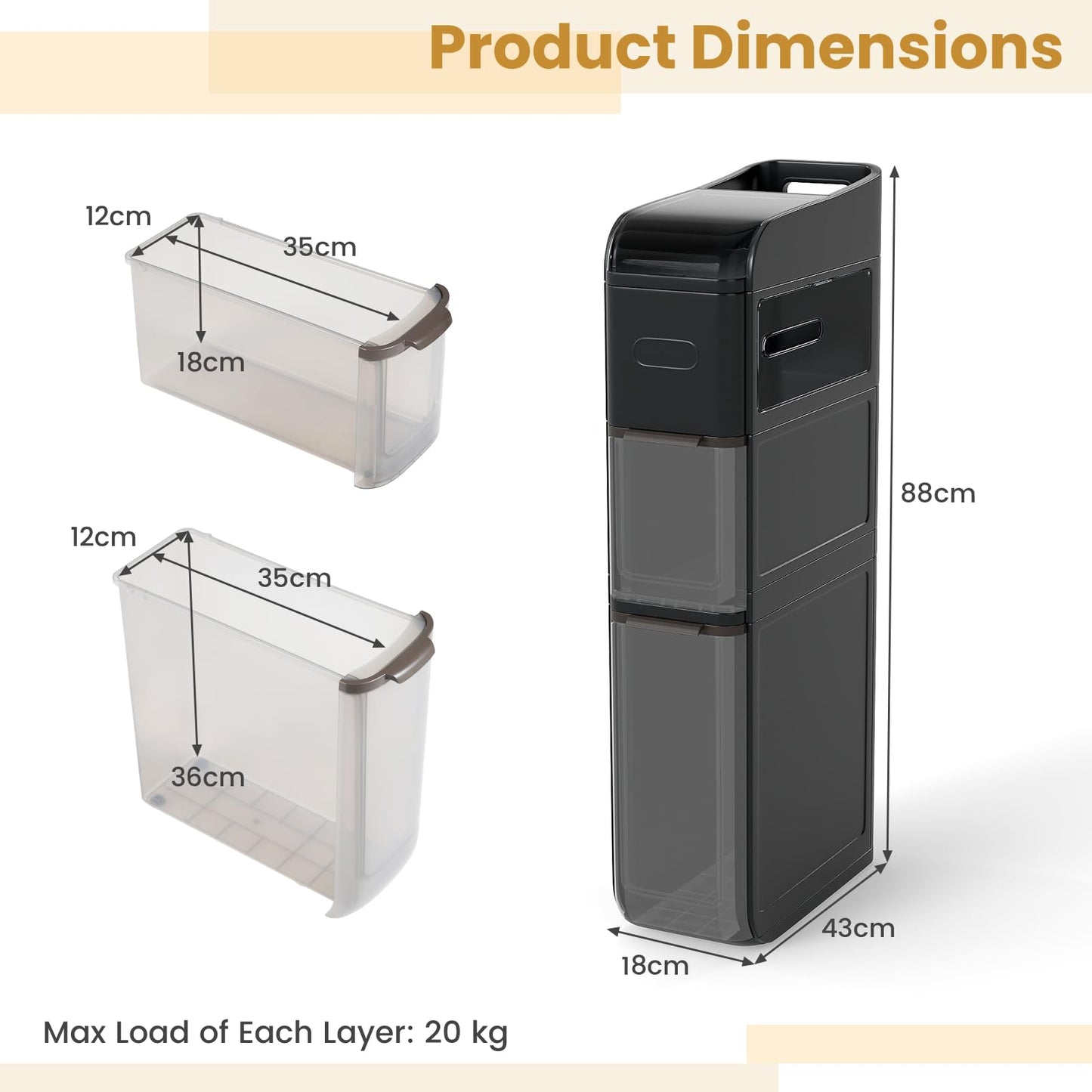 4-Tier Bathroom Storage Cabinet with 2 Drawers and Tissue Box