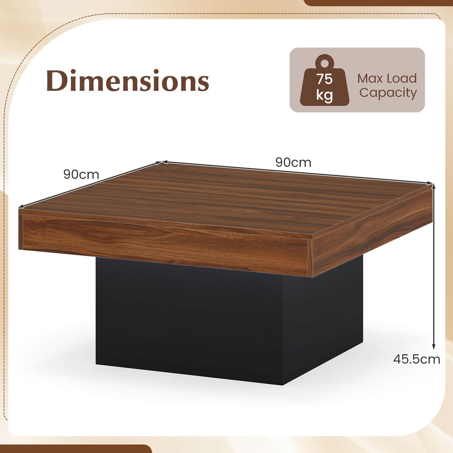 LED Coffee Table, 90x90cm Square Cocktail Center Table with 20-Color RGB LED Lights