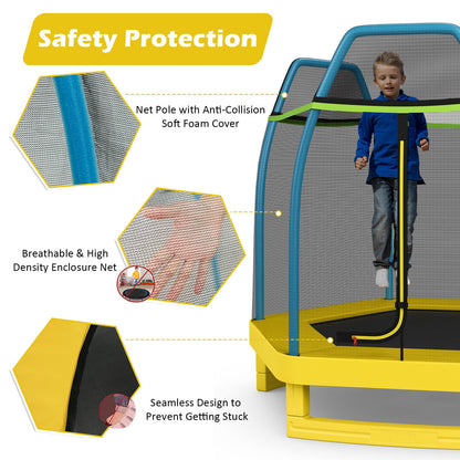7ft Kids Trampoline  Heavy Duty Hexagonal Trampolines with Safety Enclosure Net
