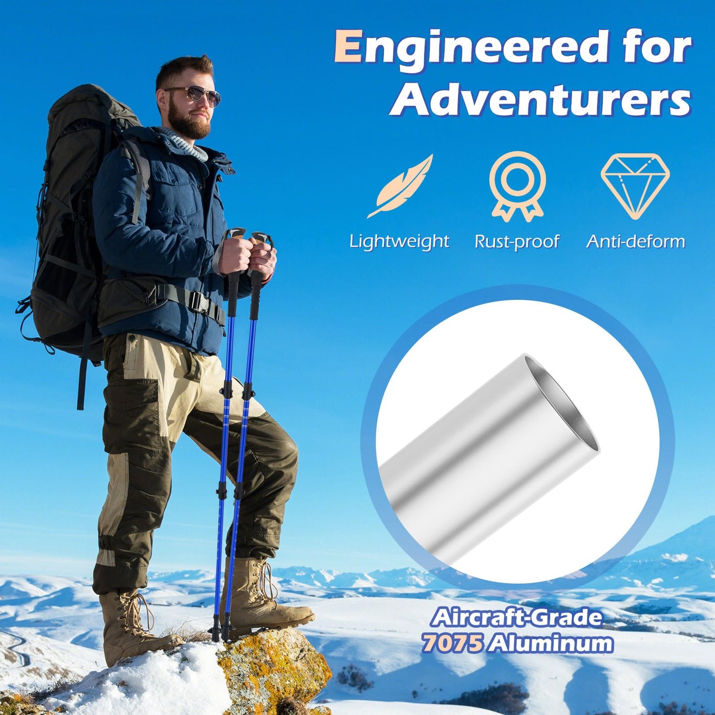 Retractable Hiking Poles Pair of 2 with EVA and Natural Cork Grips