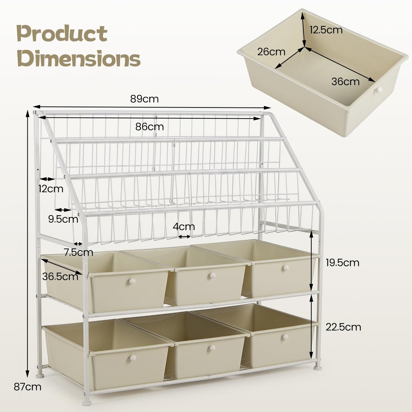 Toy Storage Organizer, Kids Bookshelf with 6 Removable Drawers