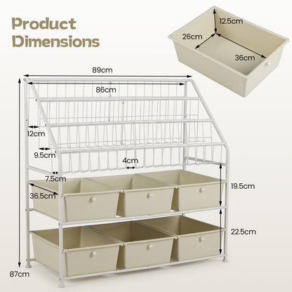 Toy Storage Organizer, Kids Bookshelf with 6 Removable Drawers